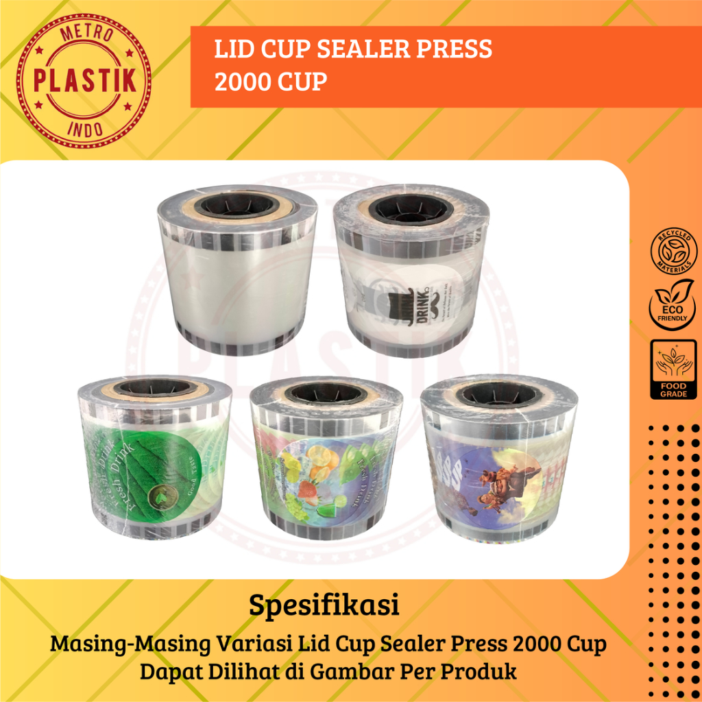 Plastik Roll Lid Cup Sealer Press 2000 Cup / Seal Cup Motif Kartun Buah Polos Daun Teh / Tutup Segel