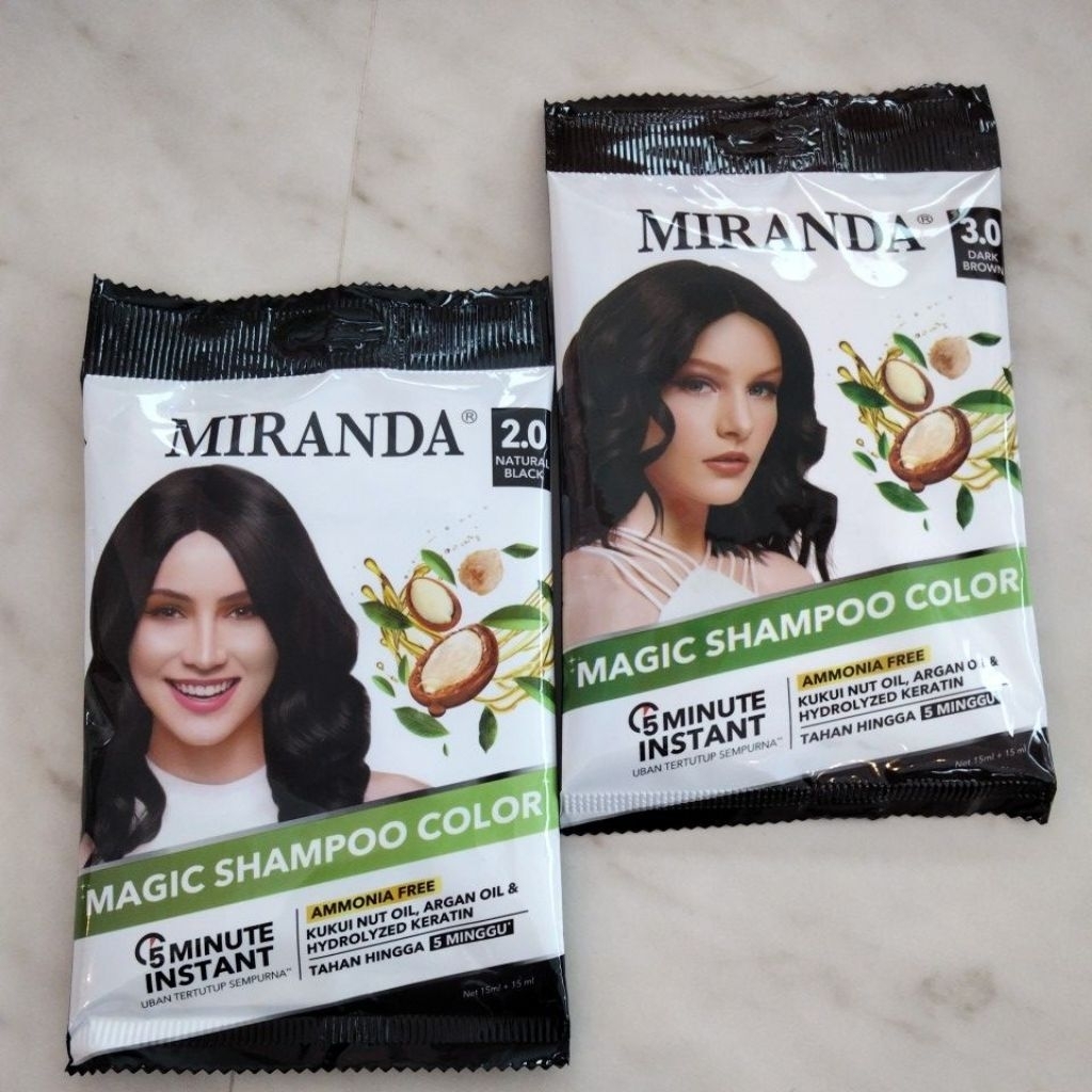 Shampoo Pewarna Rambut Miranda 30ml - Hitam Alami & Coklat Gelap, Perawatan Rambut Uban
