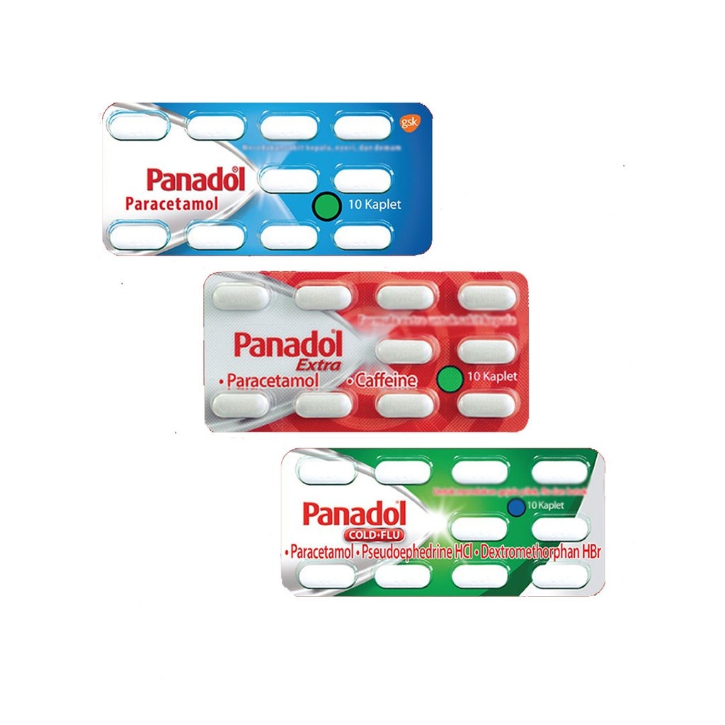 1 Strip Panadol Biru / Hijau Obat Nyeri Dan Demam Isi 10 Pcs x 500 Mg
