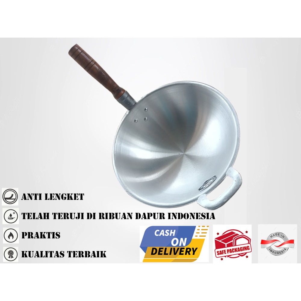 WAJAN CEPER GAGANG KAYU No 16 18 Alumunium Kuali Katel Ceper Tebal Kualitas Premium