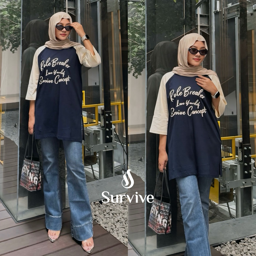 Survive ~ Kaos Tunik Wanita “Rule Navy” Oversize