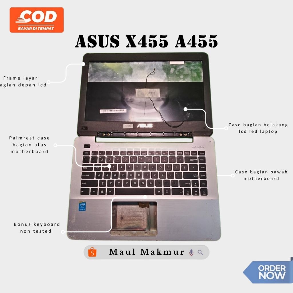SECOND Casing Laptop Asus A455 X455 A455L X455L X454W X454Y X455LD X455LJ | Case Fullset Laptop