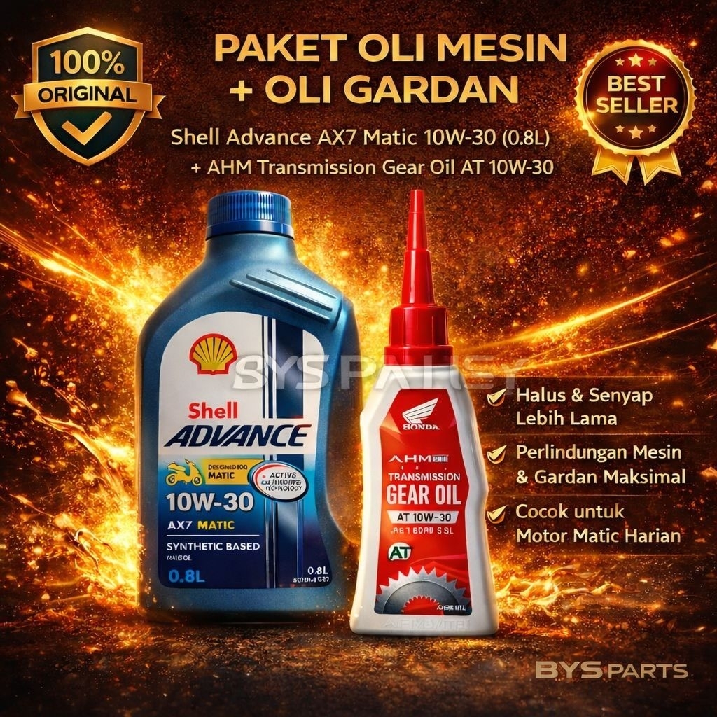 Paket Oli Shell AX7 Matic + Oli Gardan | Oli Motor Matic Original