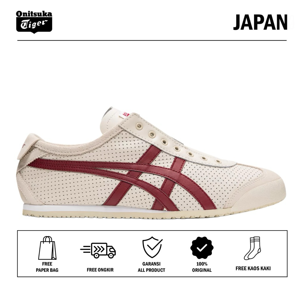 Sepatu onitsuka slip on leather cream maroon sepatu sneakers sepatu wanita sepatu pria sepatu origin
