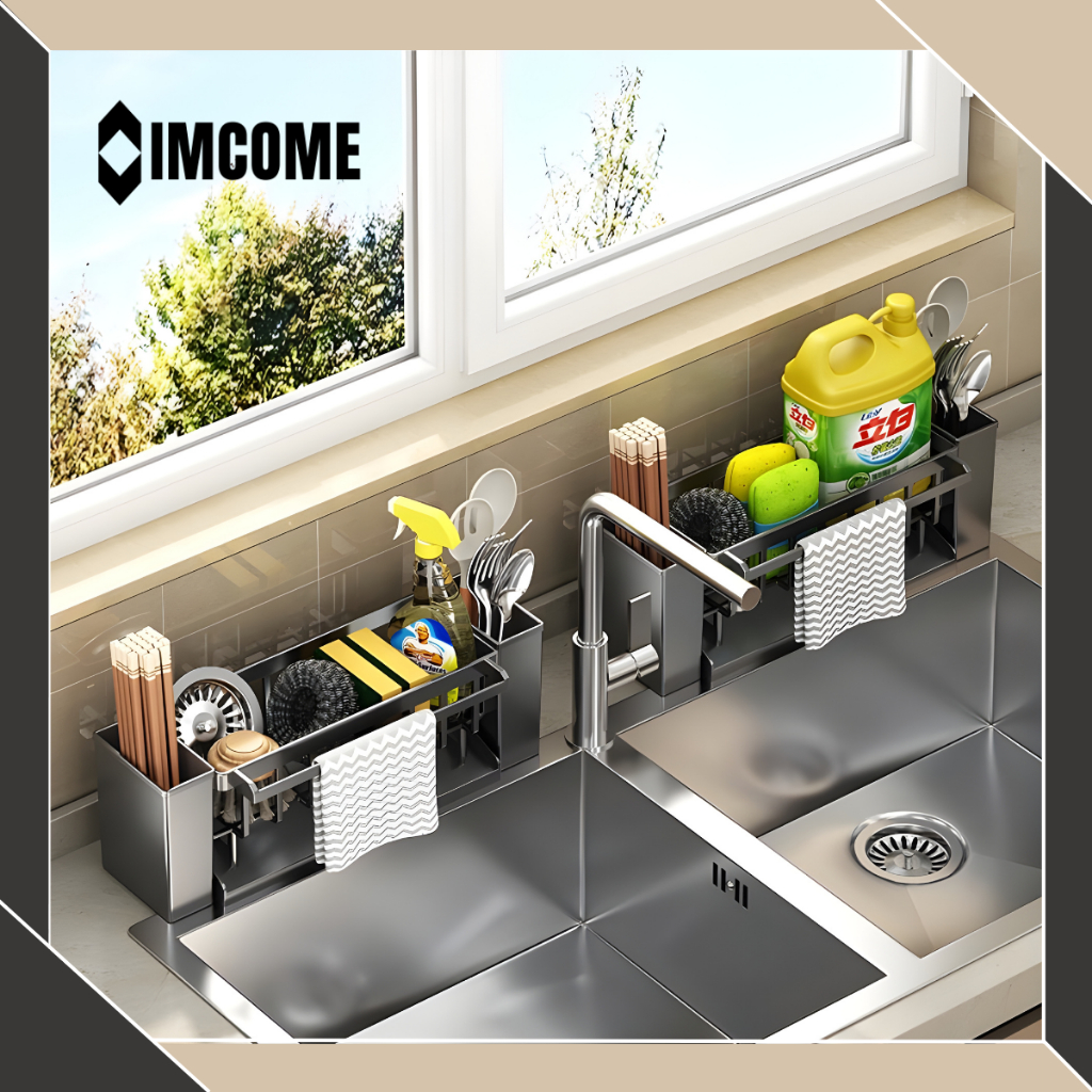 IMCOME Rak Wastafel Sabun Cuci Piring dan Spons Wadah Tempat Spon Sabun Cuci Piring Plastik Multifun