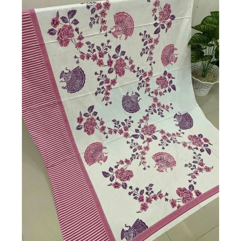 (ORIGINAL) KAIN BATIK SOLO BUNGA KIPAS PUTIH PINK