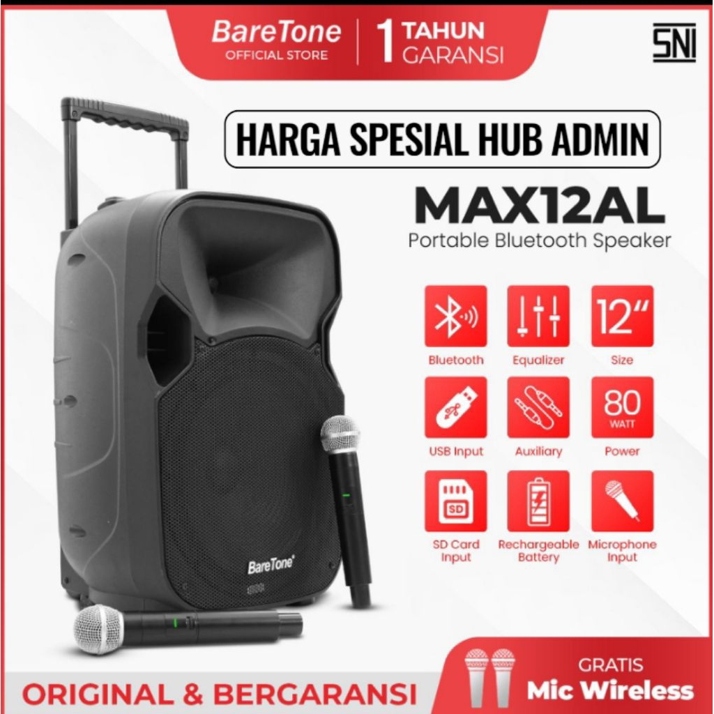 BARETONE AUDIO PORTABLE SPEAKER 12 INCH | MAX12AL