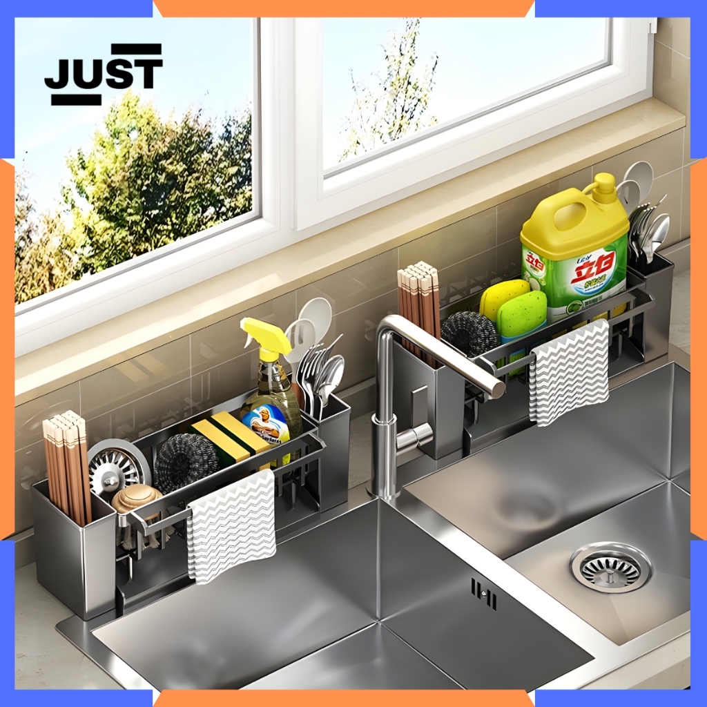 JUST Rak Wastafel Sabun Cuci Piring dan Spons Wadah Tempat Spon Sabun Cuci Piring Plastik Multifungs