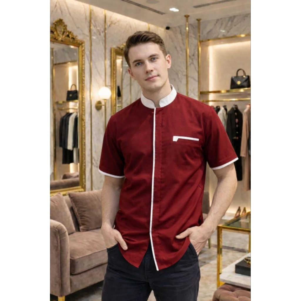 Baju Koko Pria Lengan Pendek Polos Kombinasi Bahan Toyobo Tojiro/Baju Koko Kekinian/Koko Dewasa/Koko