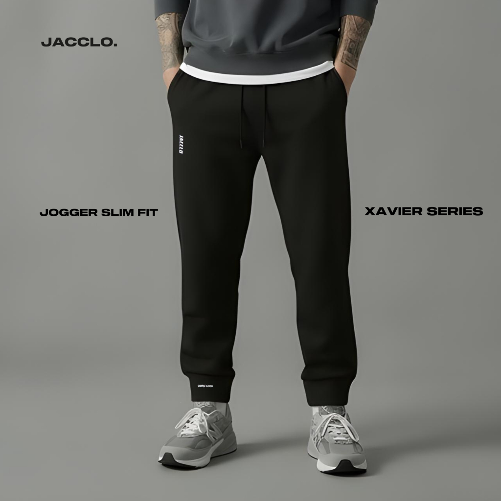 JACCLO Xavier - Celana Jogger Pria Premium Slim Fit & Wide Cut Heavyweight Cotton Fleece 280 GSM