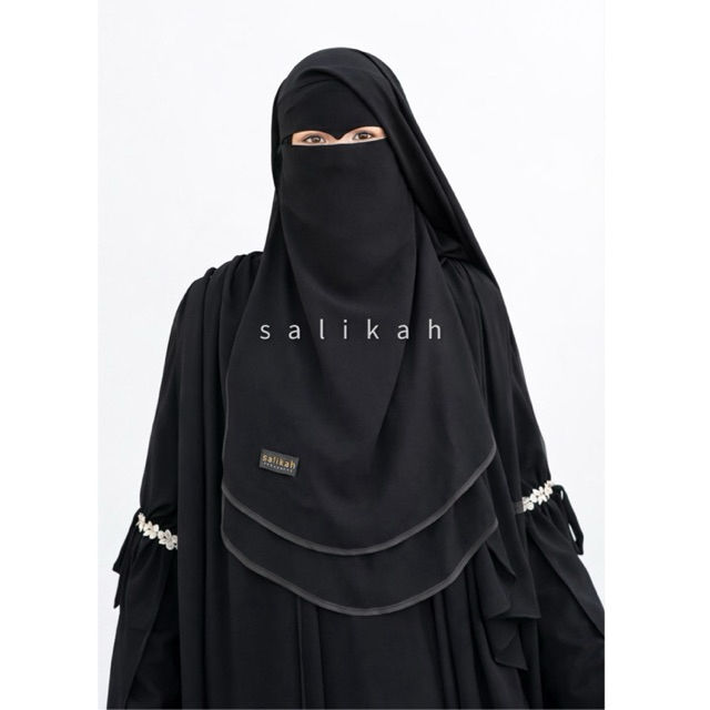 Salikah - Cadar Yaman Cat Long 2 Layer - Cadar Elang Long 2 Layer Bahan Sifon Silk Jetblack