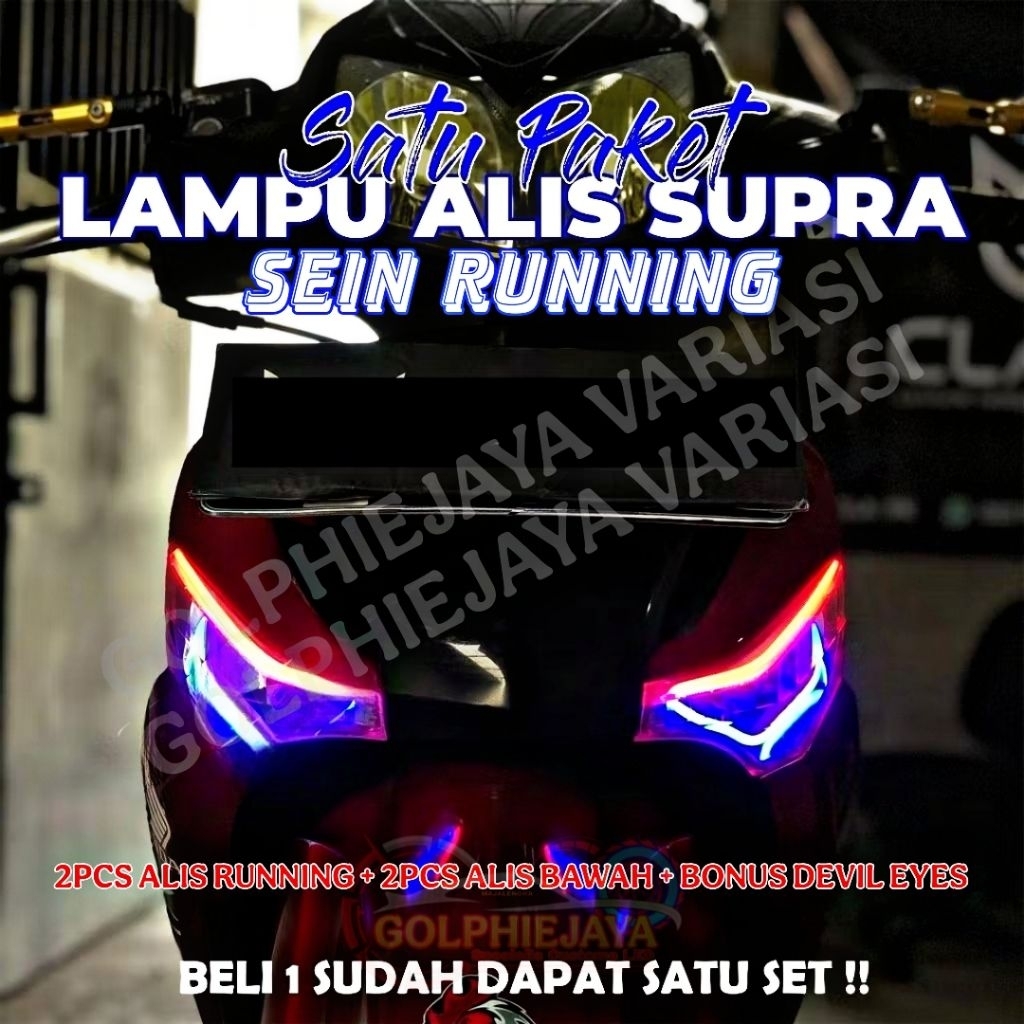 Paket Lampu Alis Running H*nda Supra X 4pcs Lampu Alis drl sein Running Free Devil eyes siap Pasang