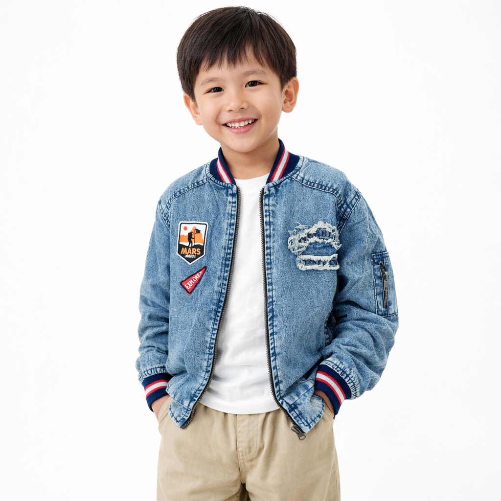 ROCAFELA - Jaket Varsity Jeans  Anak Denim Washed