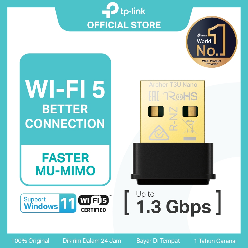 TP-Link Archer T3U Nano | AC1300 WiFi Adapter | Wireless Dual Band | Dongle | USB Adapter | WPA3