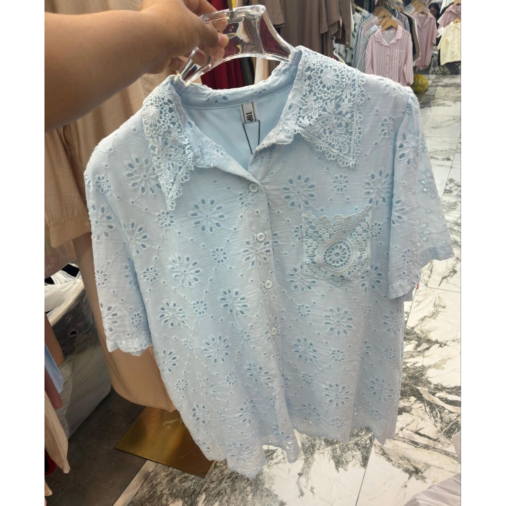 Atasan kemeja katbol tangan pendek furing wanita top club katun bangkok bkk