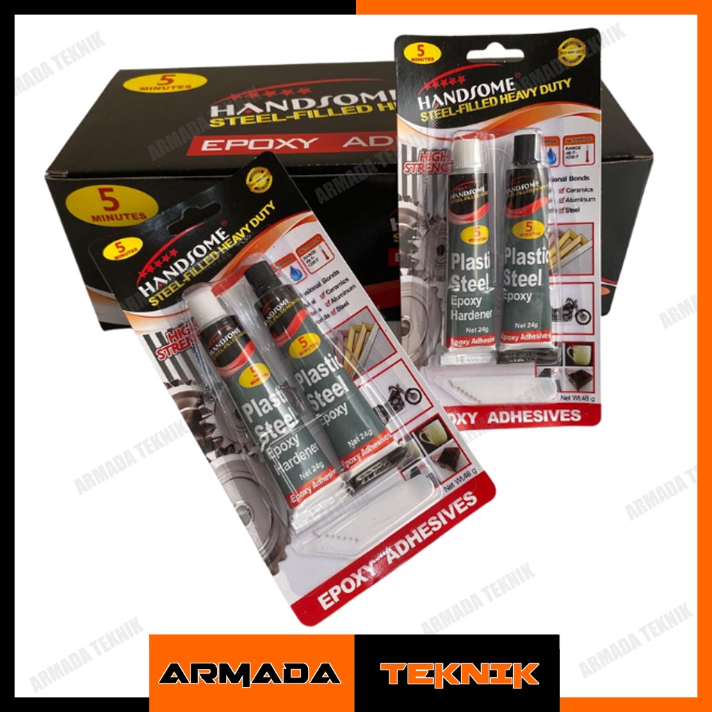 Handsome Lem Epoxy Steel Filled Heavy Duty 5 Menit 48 gram – Lem Besi Plastik Kuat Tahan Panas