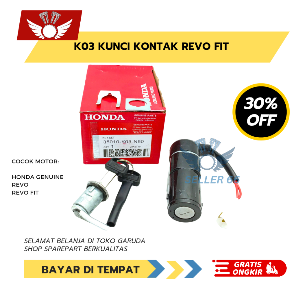 K03 KUNCI KONTAK ASSY KEY SATU SET + KUNCI JOK MOTOR REVO / REVO FIT / REVO F1 INJEKSI