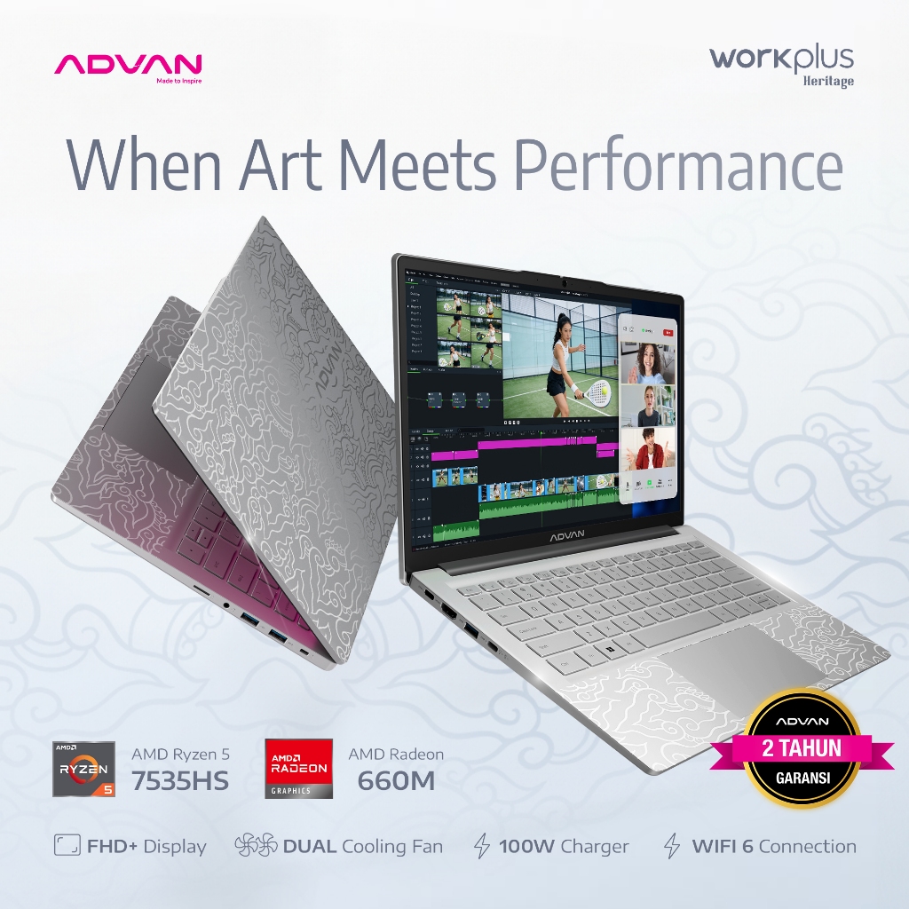ADVAN Laptop Workplus Heritage Ryzen 5 7535HS | 16GB/1TB | Desain Eksklusif Batik Megamendung |  14"