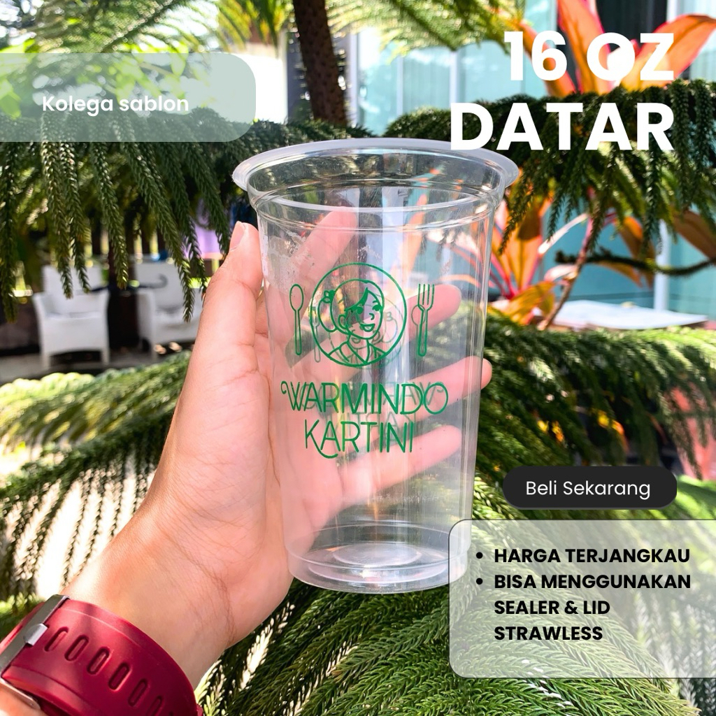 Cup Sablon Gelas Plastik 16oz Datar , Cup PP , Cup Gelas Plastik