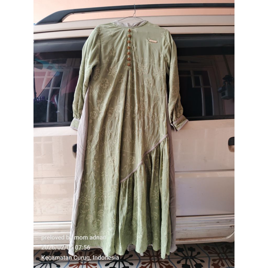 PRELOVED - AYOU MIZZURA DRESS GAUN ABAYA warna Hijau green Sage BORDIR FULL BUNGA ALL SIZE