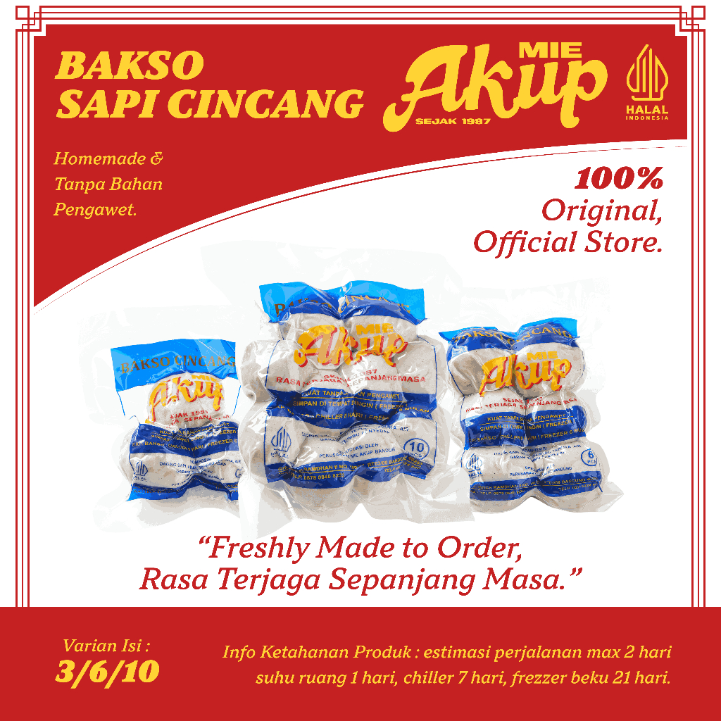 AKUP - Bakso Cincang Baso Daging Sapi Asli Frozen Food Instan Halal Tanpa Pengawet 3 / 6 / 10 pcs