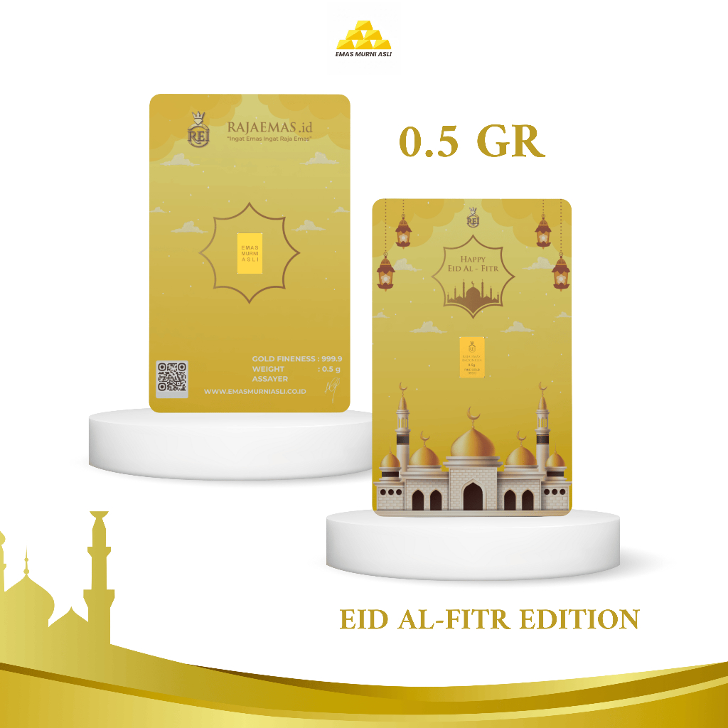 Emas Murni Asli Logam Mulia 0,5 Gram Edisi Idul Fitri Emas Batangan 24K Bersertifikat
