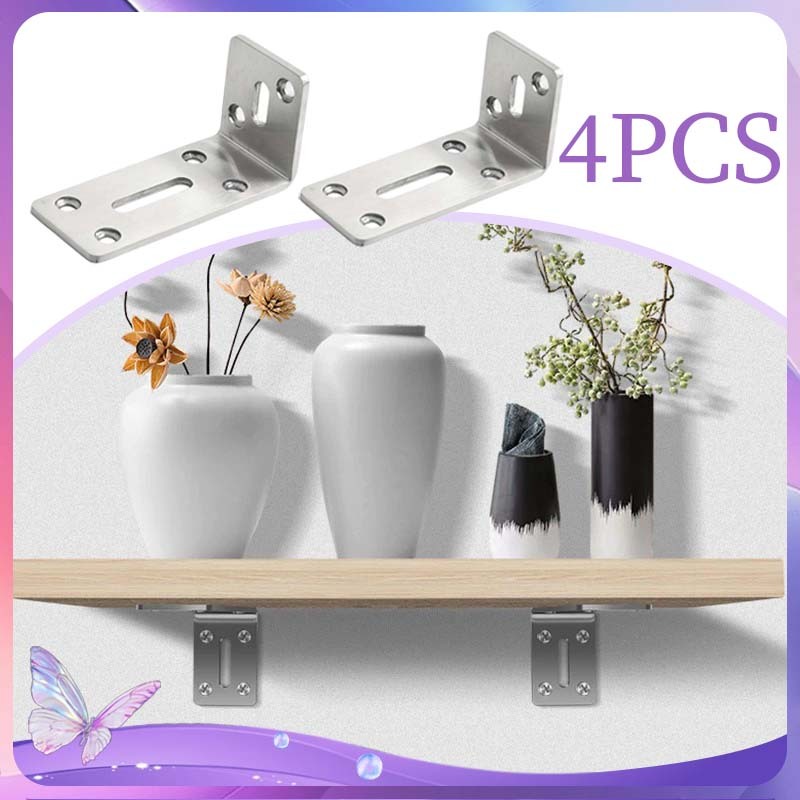 Plat Besi Siku 4pcs Siku Penyangga Besi Tebal Bracket Siku Dinding Plat Siku Lubang L Penahan Ambala