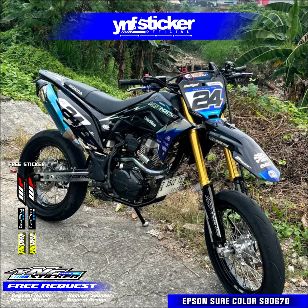 DECAL STICKER CRF 150L BIRU HITAM FULL BODY  BEBAS CUSTOM CROME SILVER