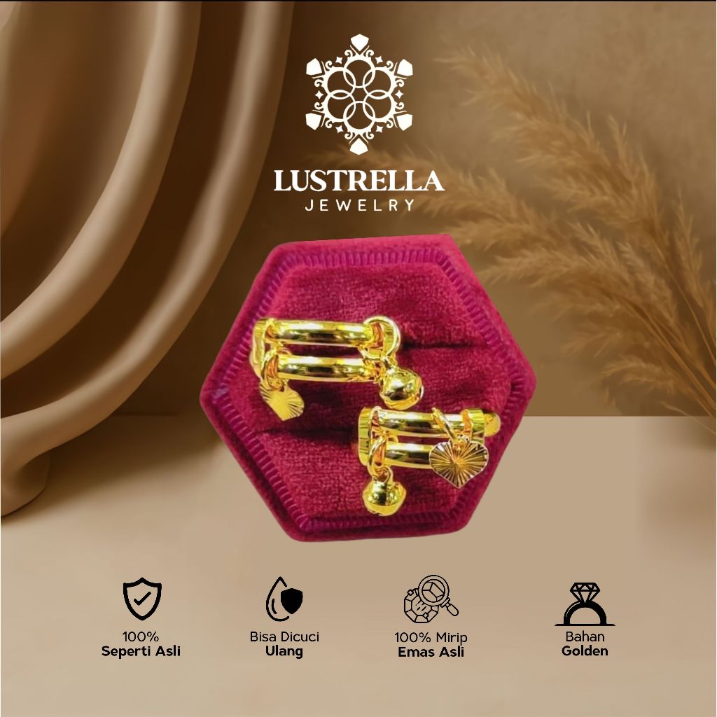 Anting Wanita Replika Emas Model Hoop Love | Anting Gold Look Liontin Hati 100% Mirip Emas Asli