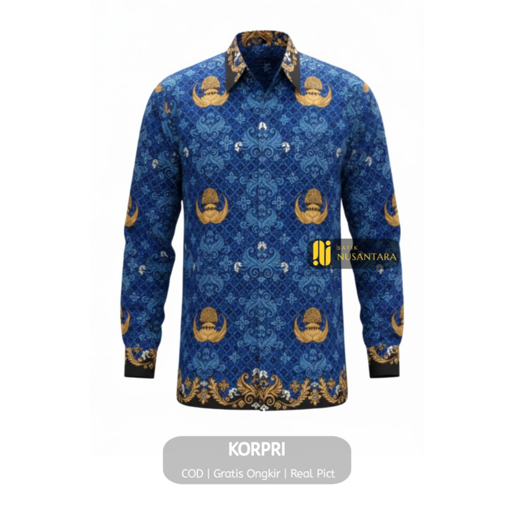 Batik Nusantara Premium KORPRI PRIA Kemeja Baju Dinas Pria Atasan Formal Slimfit Lengan Panjang Berl