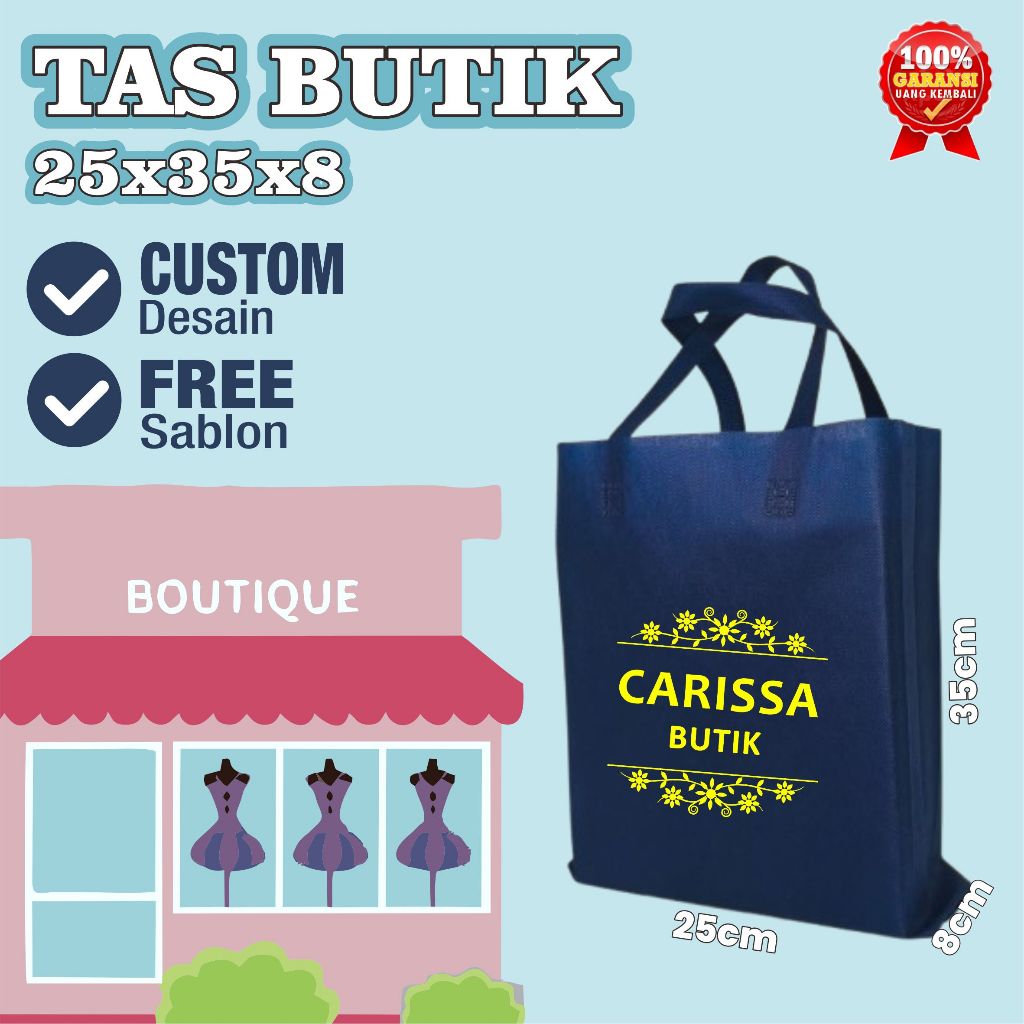 Goodiebag Tas Butik Fashion 25x35x8 CUSTOM FREE SABLON DESAIN