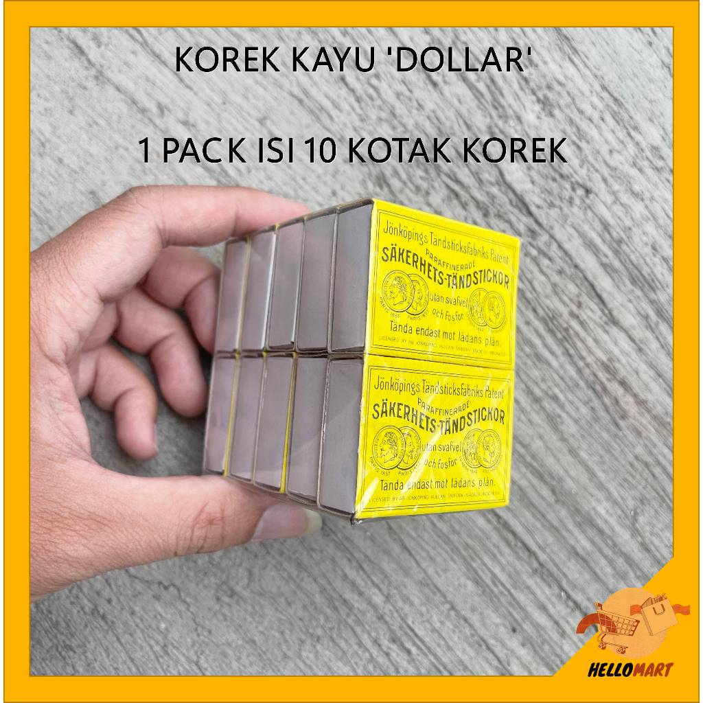 ORIGINAL Korek Kayu Dollar 1 Pack isi 10 Kotak Korek / Korek Batangan / HELLOMARTID