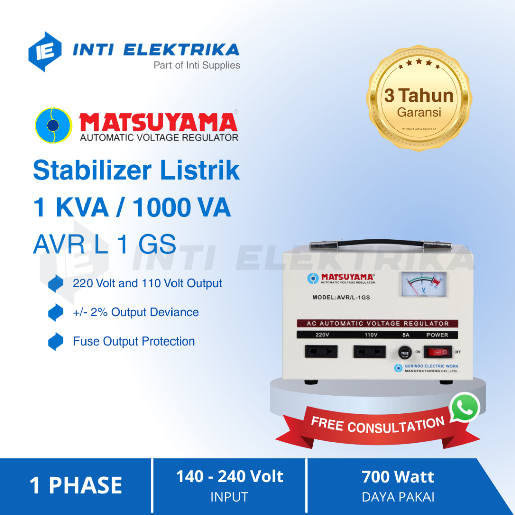Stabilizer MATSUYAMA 1000 Watt Garansi 3 Tahun | 100% Ori | Stavolt Stabiliser Listrik 1 Phase 1 kVA