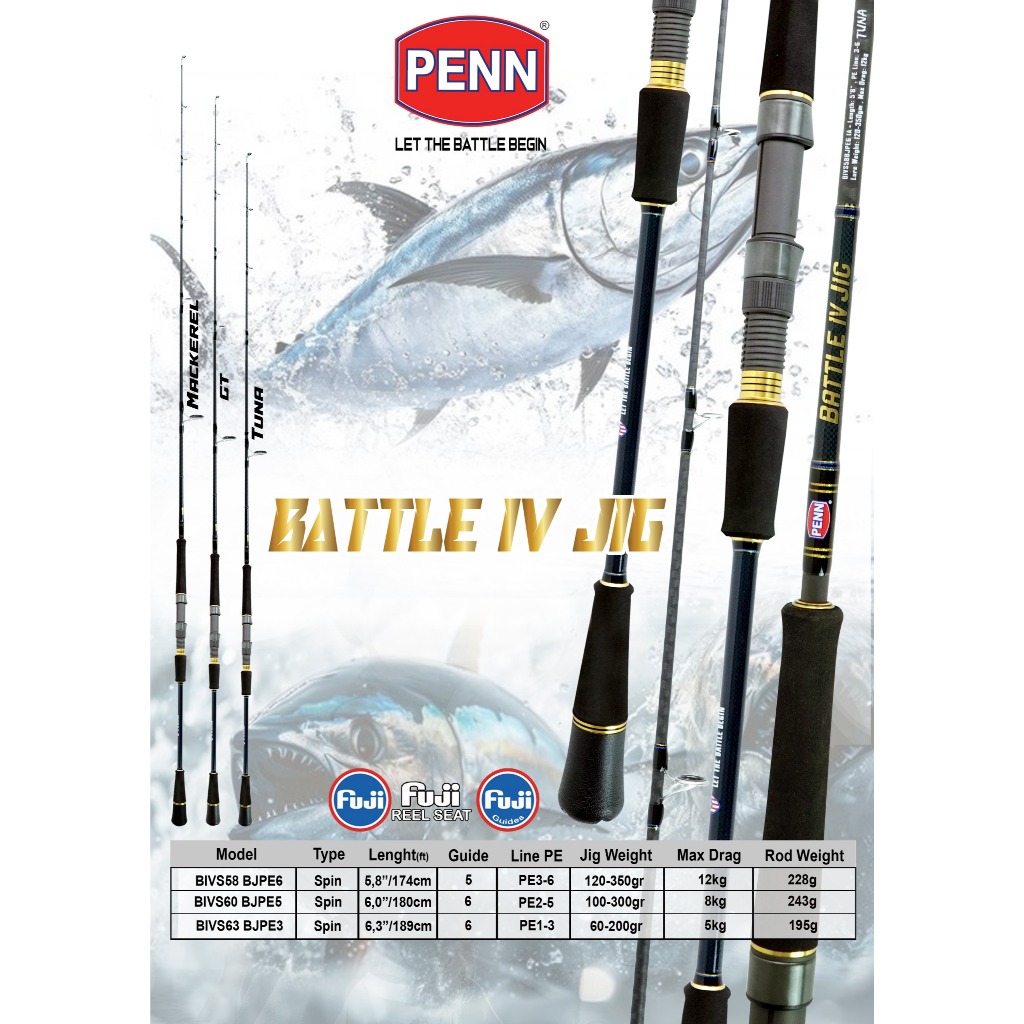 PENN BATTLE III / IV JIG Spinning Rod - Joran Pancing Laut Light Jigging Dasaran Cincin Fuji K guide