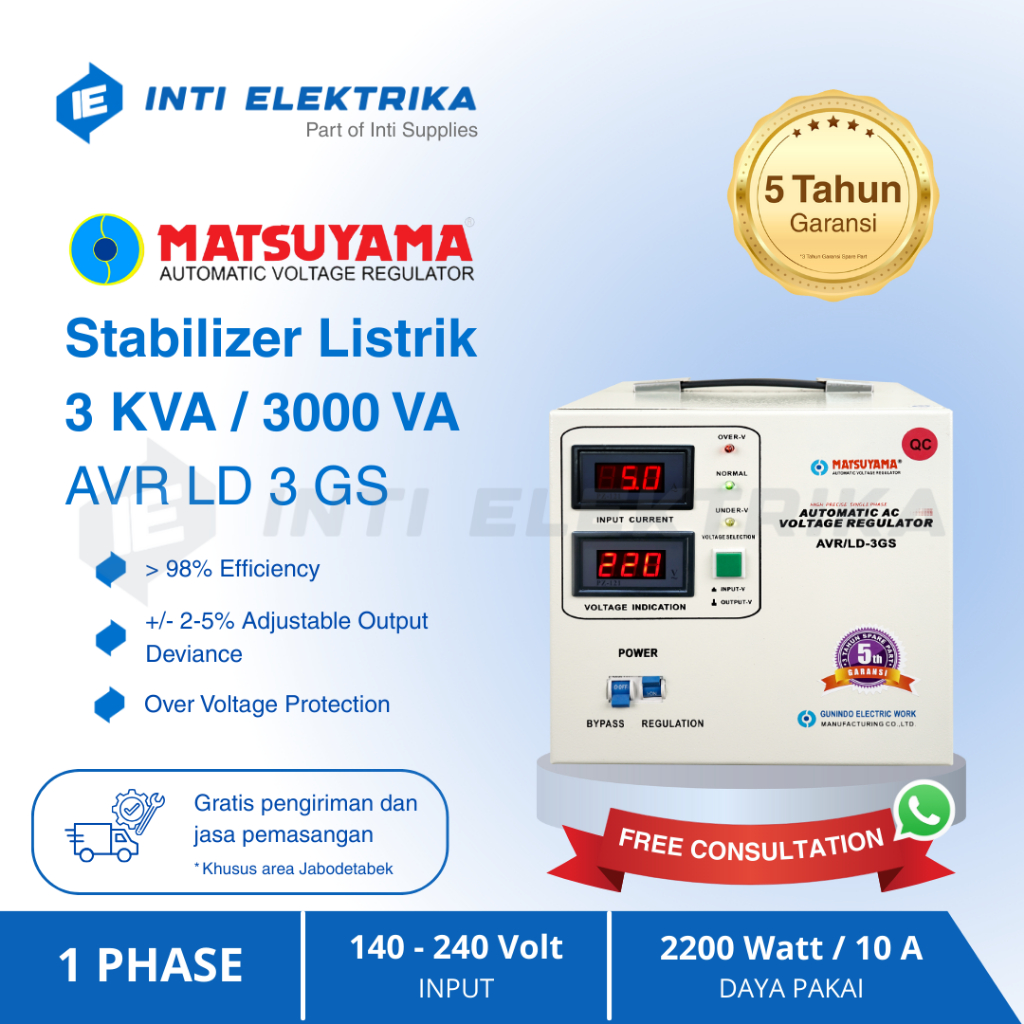 Stabilizer MATSUYAMA 3000 Watt Garansi 5 Tahun | 100% Ori | Stavolt Stabiliser Listrik 1 Phase 3 kVA