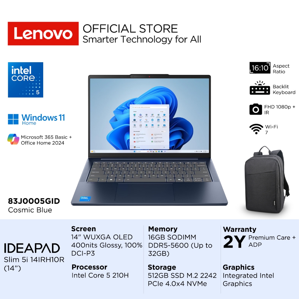 Lenovo IdeaPad Slim 5i 14IRH10R 5GID 5EID Intel Core 5 210H, Integrated Intel Graphics, RAM 16GB, SS