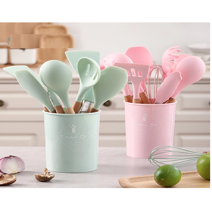 Ubtan Mart || 12pcs Kitchen Set Spatula Masker Alat Dapur Spatula Silikon Tahan Panas Peralatan Masa