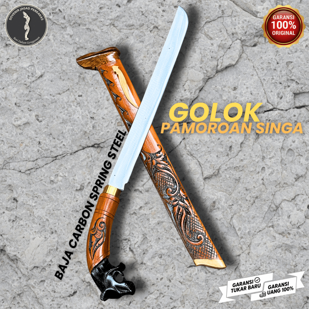 GOLOK Kerja Kebun Sembelih PAMOROAN Multifungsi BAJA PER Serbaguna Full Kayu Ukir Premium Singa Kuat