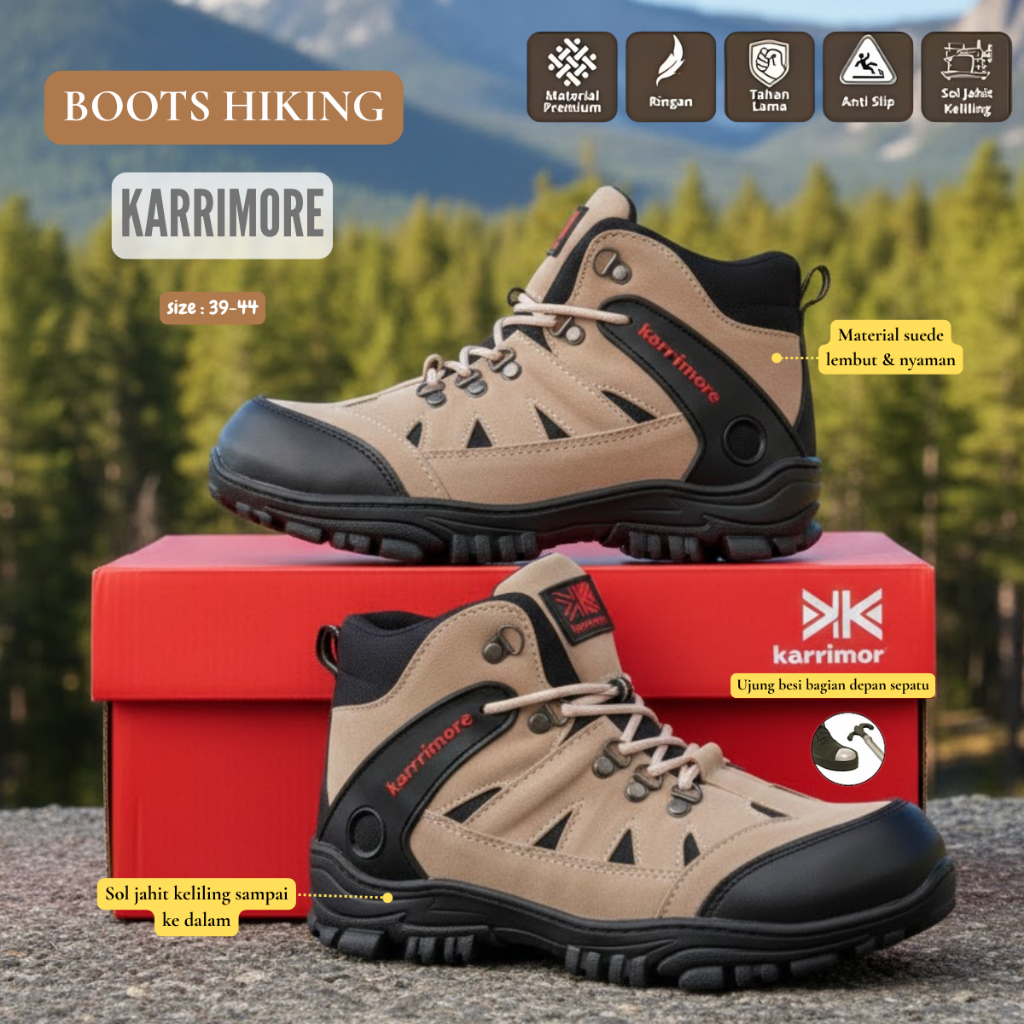 Sepatu Safety Boots Pria Karrimore Tracking Outdoor - Sepatu Gunung Karimor Summit Hiking Ujung Besi