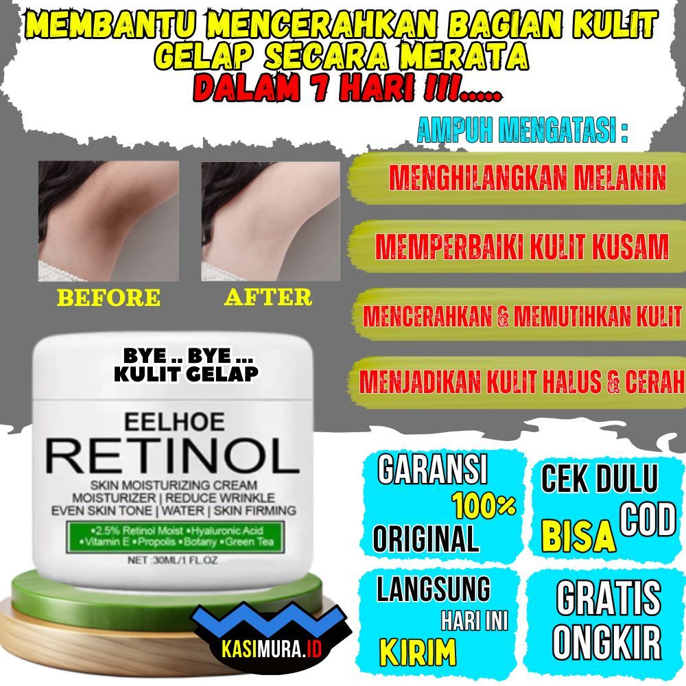Eelhoe Retinol Whitening Cream Original Krim Pencerah Kulit Penghilang Noda Hitam Untuk Ketiak Selan