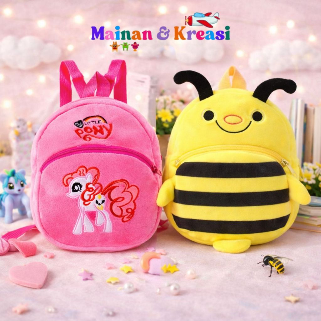 MK501 Tas Ransel Anak Karakter Tas Mini Kartun Tas Backpack Sekolah Anak TK Kain Bludru Lembut Impor