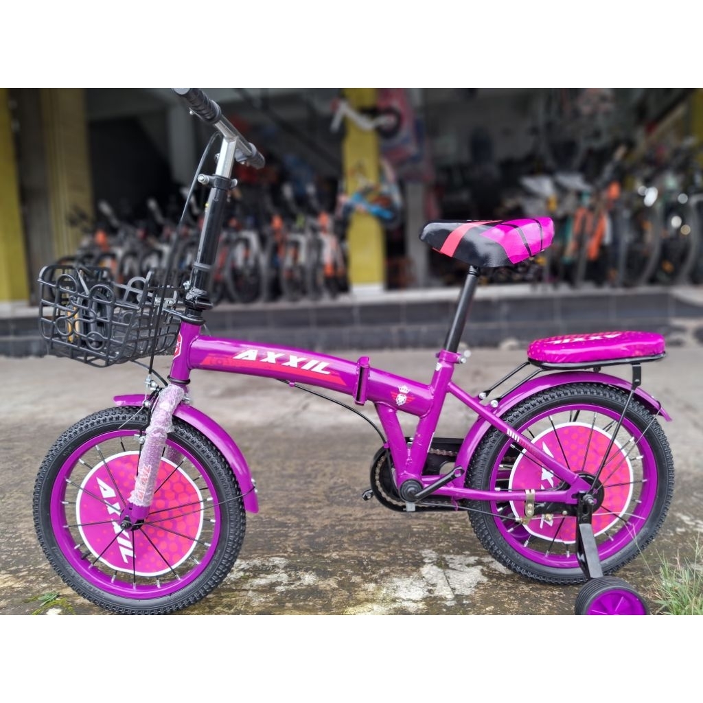 sepeda lipat anak axxil 16 cewek cowok
