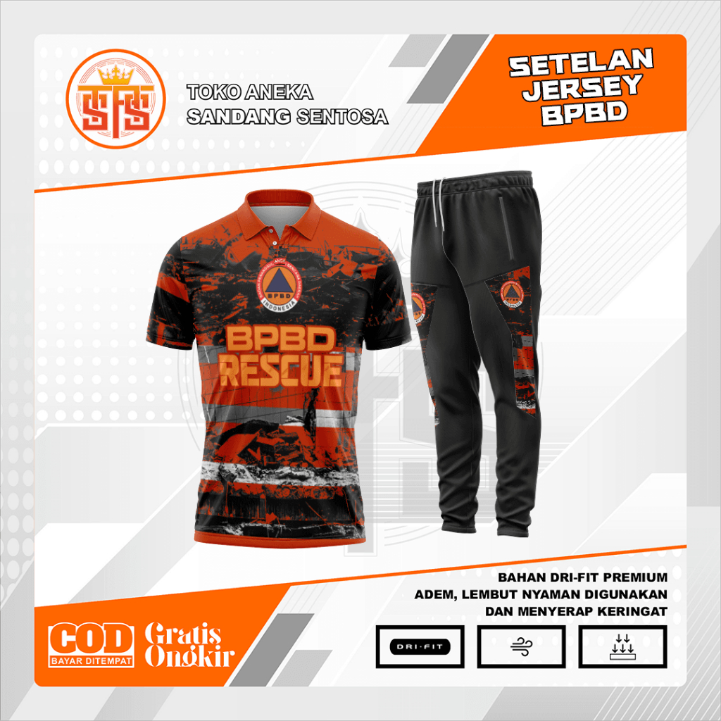 Jersey Setelan Polo BPBD (Badan Penanggulangan Bencana Daerah) Lengan Pendek | Dri Fit Milano Premiu
