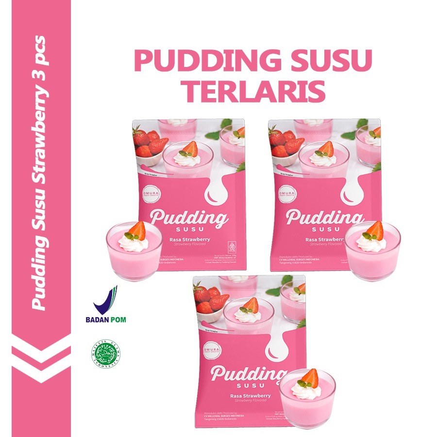 [BUNDLE 3 PCS] Premix Puding Susu Milky Strawberry / Stroberi Flavor Instant Pudding Powder Omura