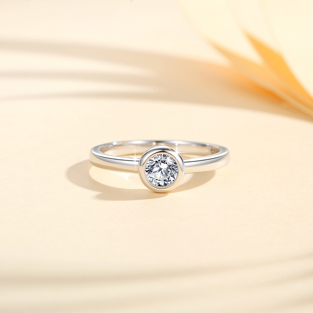 LOVETIA Cincin Moissanite Wanita Bulat S925 Perak Berlian Elegan Perhiasan Asli Sertifikat GRA XJZ10