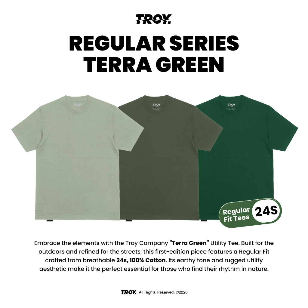 Troy Company Tshirt Regular Fit Terra Green - Kaos Lengan Pendek Kaos Polos MTD 3551