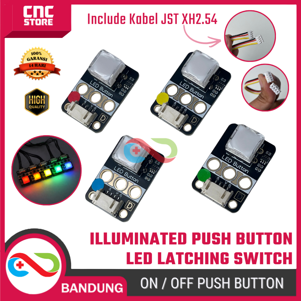 Illuminated Push Button LED Latching – Modul Tombol Lampu ON/OFF Touch Switch 5 Warna (Merah, Kuning
