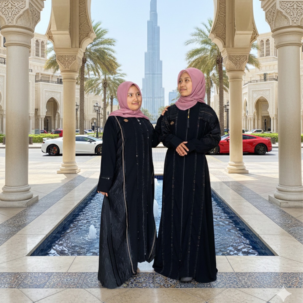 Abaya Zipper Hitam Gamis Hitam Elegan