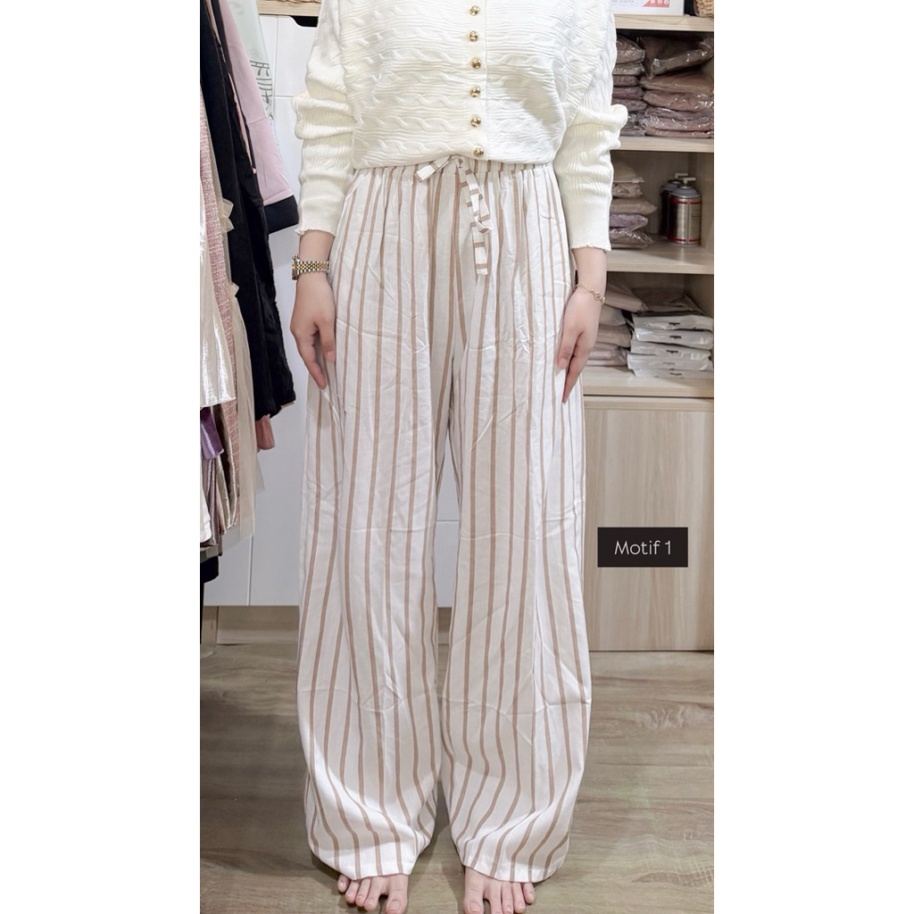 Kulot Stripe Karet Full Linen Karet Highwaist Jumbo