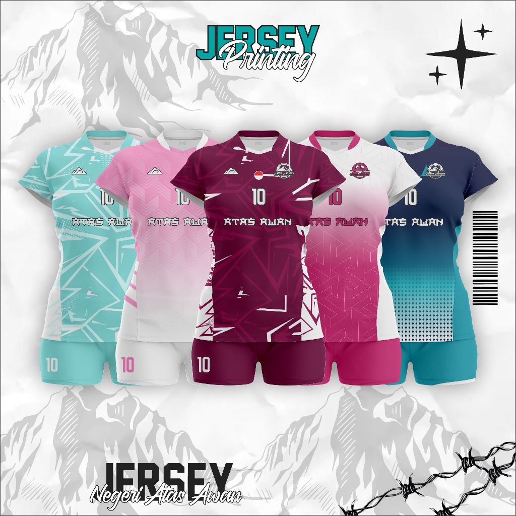 Jersey Volly Wanita Baju Volly Wanita Jersey Printing Gratis Nama dan Nomor Punggung Bisa Satuan